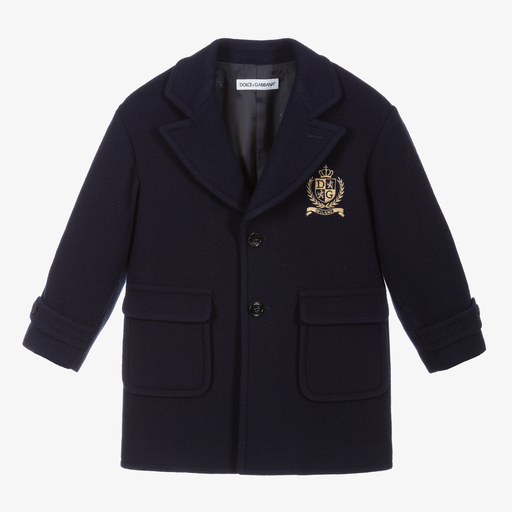 Dolce & Gabbana-Boys Navy Blue Wool Coat | Childrensalon Outlet