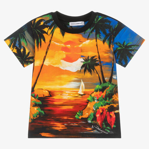 Dolce & Gabbana-Boys Orange Cotton Hawaii T-Shirt | Childrensalon Outlet