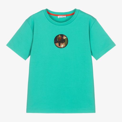Dolce & Gabbana-Boys Turquoise Blue DG T-Shirt | Childrensalon Outlet
