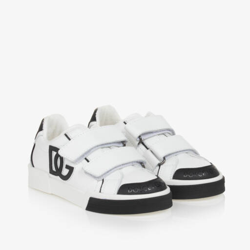 Dolce & Gabbana-حذاء رياضي جلدي أبيض وأسود للأولاد | Childrensalon Outlet