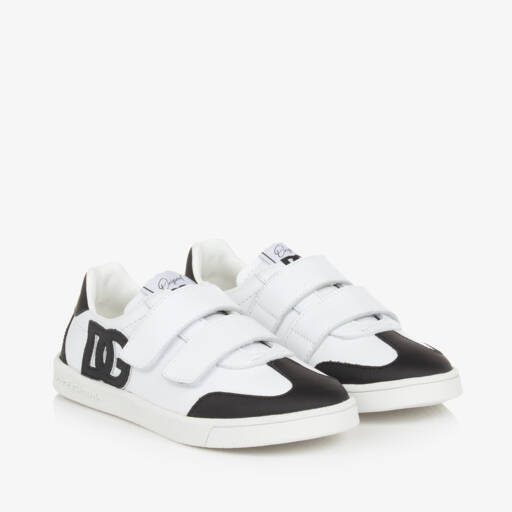 Dolce & Gabbana-حذاء رياضي بشريط لاصق جلد لون أبيض وأسود | Childrensalon Outlet