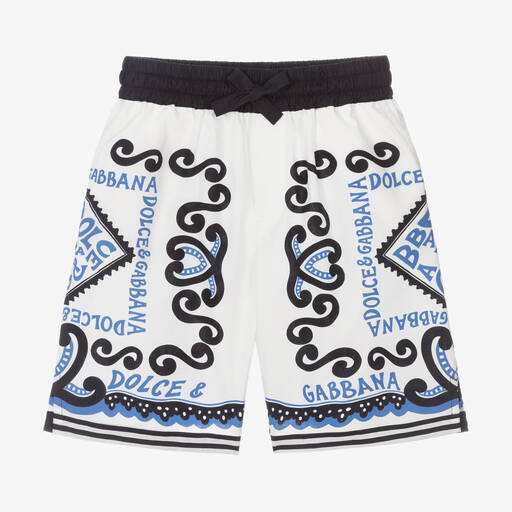 Dolce & Gabbana-Boys White Cotton Marina Print Shorts | Childrensalon Outlet