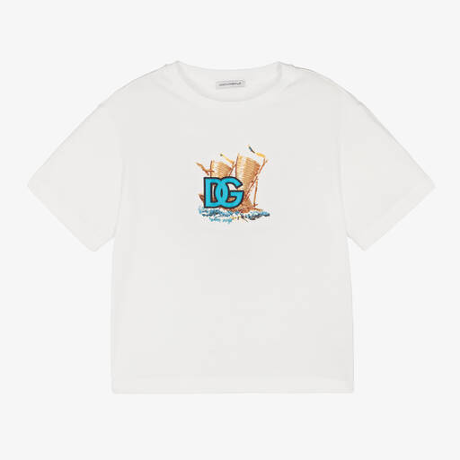 Dolce & Gabbana-Boys White Hawaii Logo T-Shirt | Childrensalon Outlet