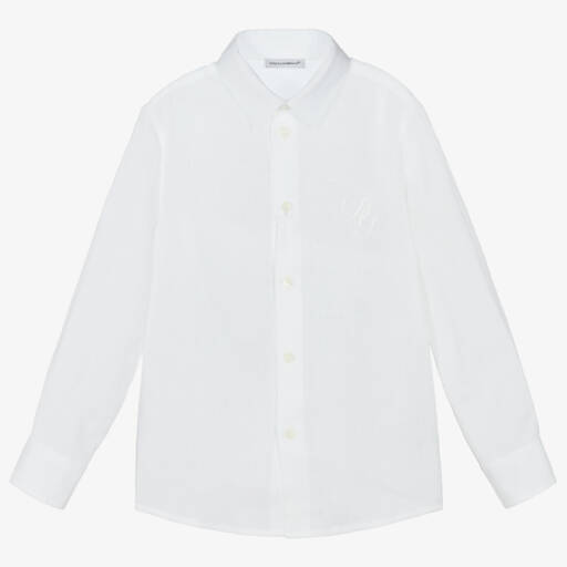 Dolce & Gabbana-Boys White Linen DG Logo Shirt | Childrensalon Outlet