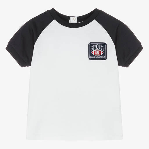 Dolce & Gabbana-Boys White & Navy Blue Logo T-Shirt | Childrensalon Outlet