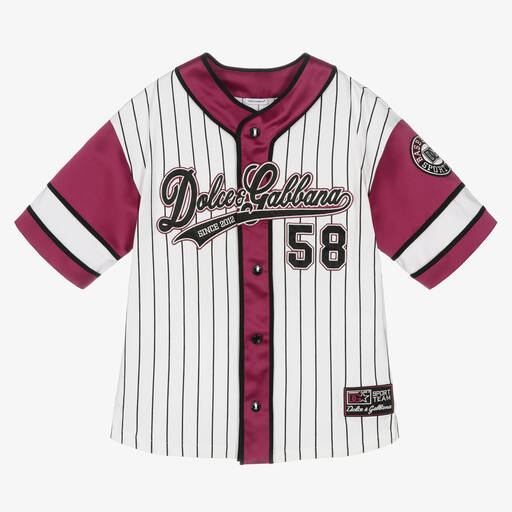 Dolce & Gabbana-Boys White & Purple Striped Baseball Shirt | Childrensalon Outlet