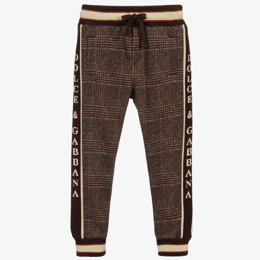 Dolce & Gabbana-Brown & Beige Check Joggers | Childrensalon Outlet