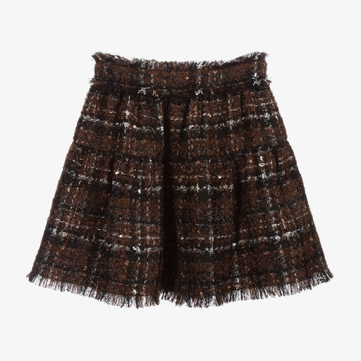 Dolce & Gabbana-Brown Check Tweed Skirt | Childrensalon Outlet
