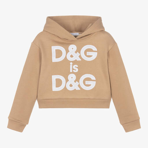 Dolce & Gabbana-Beiger Slogan-Baumwoll-Kapuzenpulli | Childrensalon Outlet