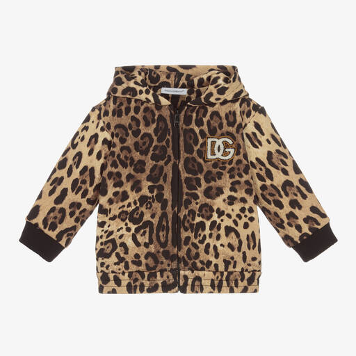 Dolce & Gabbana-Girls Beige Leopard Print Zip-Up Top | Childrensalon Outlet