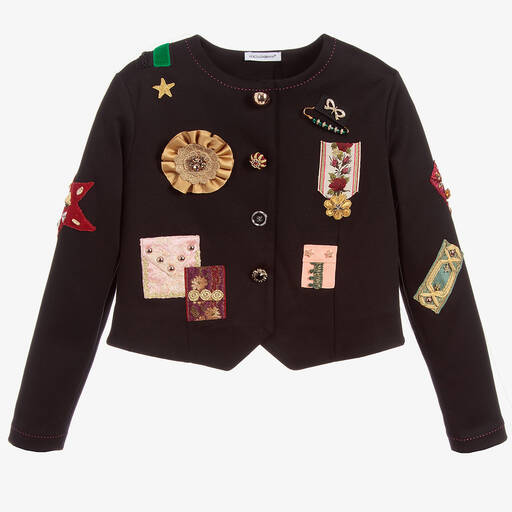 Dolce & Gabbana-Girls Black Appliqué Jacket | Childrensalon Outlet