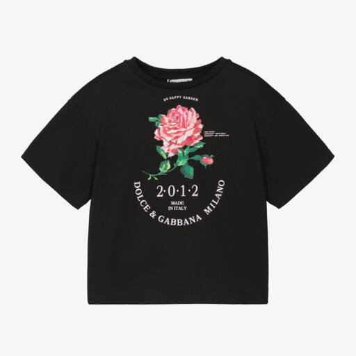 Dolce & Gabbana-Girls Black Cotton Floral Tee | Childrensalon Outlet