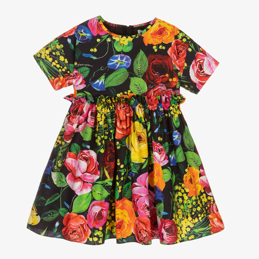 Dolce & Gabbana-Girls Black Cotton Rose Dress | Childrensalon Outlet