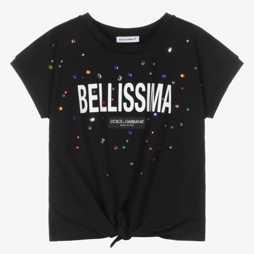 Dolce & Gabbana-تيشيرت قطن لون أسود للبنات | Childrensalon Outlet