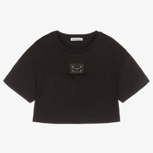Dolce & Gabbana-Черная укороченная футболка из хлопка | Childrensalon Outlet