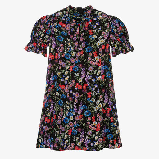 Dolce & Gabbana-Girls Black Floral Silk Charmeuse Dress | Childrensalon Outlet