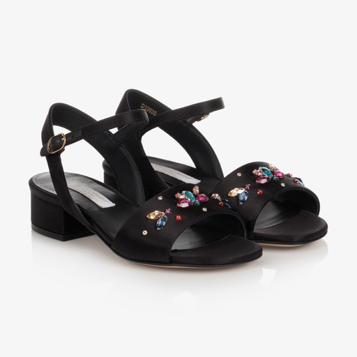 Dolce & Gabbana-Girls Black Jewelled Sandals | Childrensalon Outlet