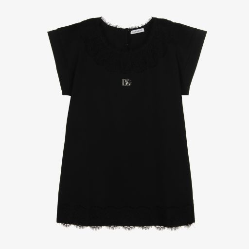 Dolce & Gabbana-Girls Black Lace Trim DG Dress | Childrensalon Outlet
