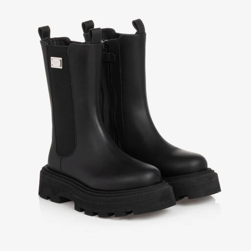 Dolce & Gabbana-Boots noires en cuir fille | Childrensalon Outlet