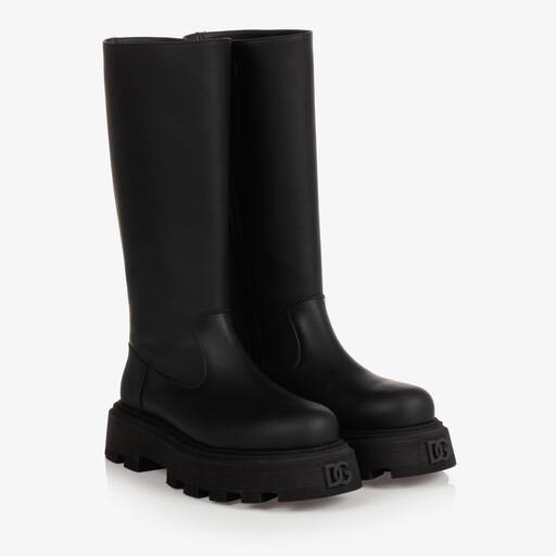 Dolce & Gabbana-Girls Black Leather DG Boots | Childrensalon Outlet