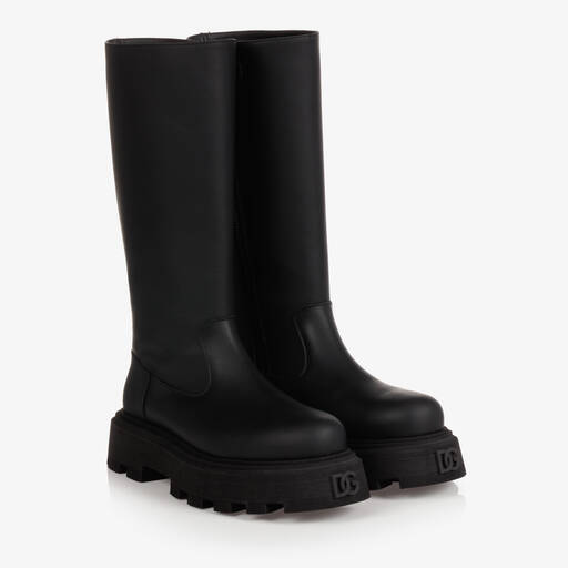 Dolce & Gabbana-Schwarze DG Lederstiefel (M) | Childrensalon Outlet