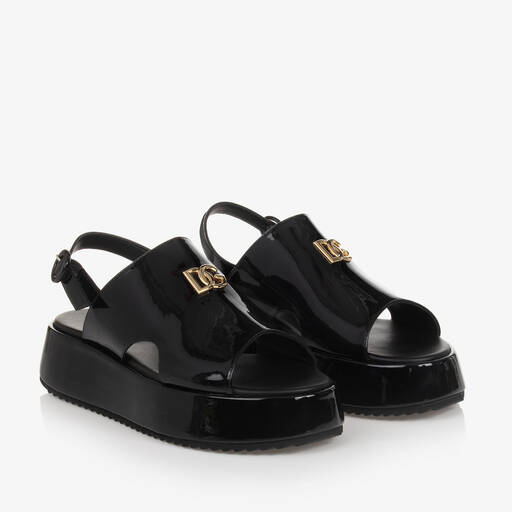 Dolce & Gabbana-صندل بلاتفورم جلد لامع لون أسود للبنات | Childrensalon Outlet