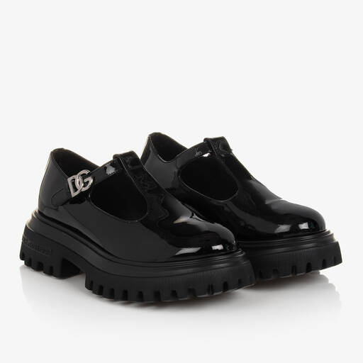 Dolce & Gabbana-Girls Black Patent Leather Shoes | Childrensalon Outlet