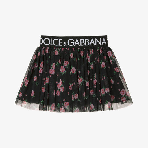 Dolce & Gabbana-Girls Black & Pink Rose Tulle Skirt | Childrensalon Outlet