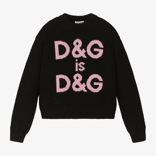 Dolce & Gabbana-Pullover aus Wolle in Schwarz und Rosa mit Slogan für Mädchen | Childrensalon Outlet