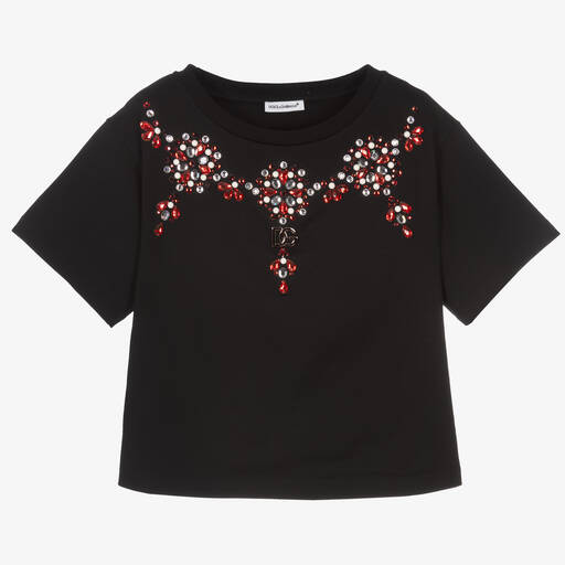 Dolce & Gabbana-Girls Black Rhinestone T-Shirt | Childrensalon Outlet