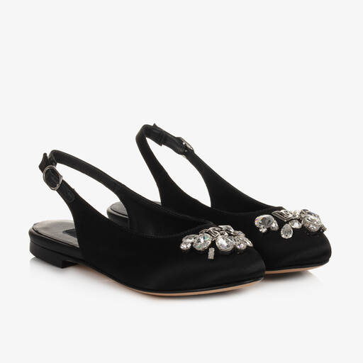 Dolce & Gabbana-Girls Black Satin Slingback Shoes | Childrensalon Outlet