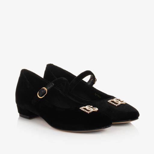 Dolce & Gabbana-Schwarze DG Mary Janes aus Samt | Childrensalon Outlet