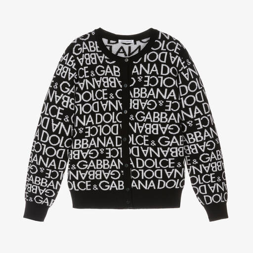 Dolce & Gabbana-كارديغان صوف بكر محبوك لون أسود وأبيض للبنات | Childrensalon Outlet