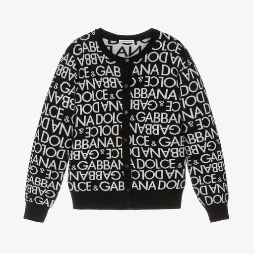 Dolce & Gabbana-كارديغان صوف بكر محبوك لون أسود وأبيض للبنات | Childrensalon Outlet