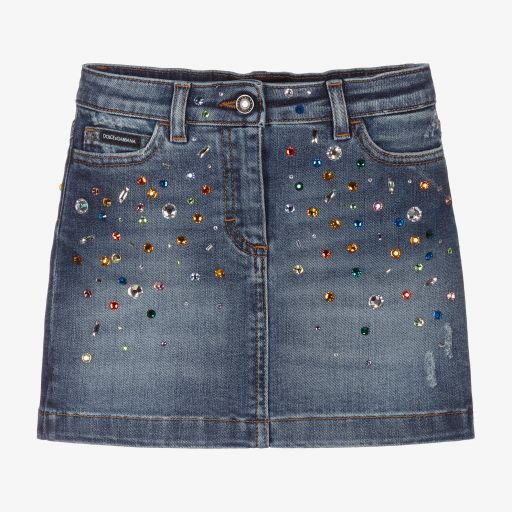 Dolce & Gabbana-Girls Blue Denim Crystal Skirt | Childrensalon Outlet
