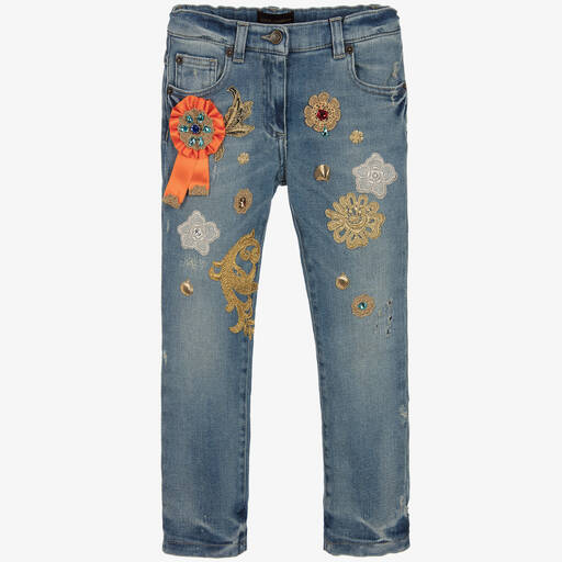 Dolce & Gabbana-Girls Blue Denim Regular Fit Jeans | Childrensalon Outlet