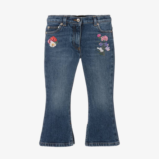 Dolce & Gabbana-Синие джинсы-клеш с цветами для девочек | Childrensalon Outlet