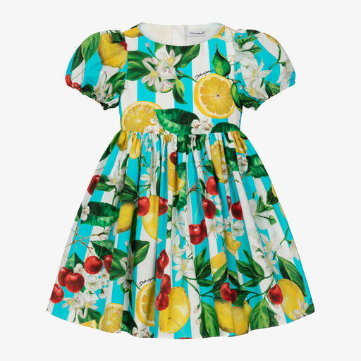 Dolce & Gabbana-Голубое хлопковое платье Lemon & Cherries | Childrensalon Outlet