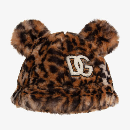 Dolce & Gabbana-Girls Brown Leopard Faux Fur Hat | Childrensalon Outlet