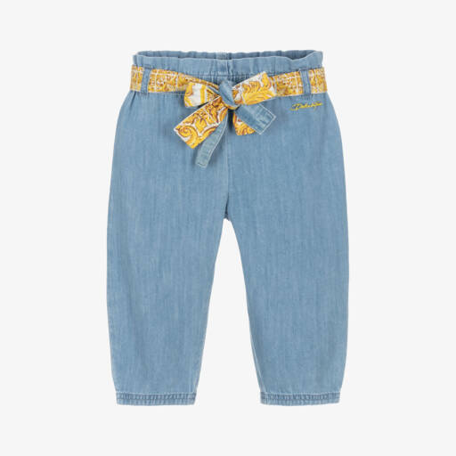 Dolce & Gabbana-بنطلون أطفال بناتي قطن شامبري لون أزرق | Childrensalon Outlet