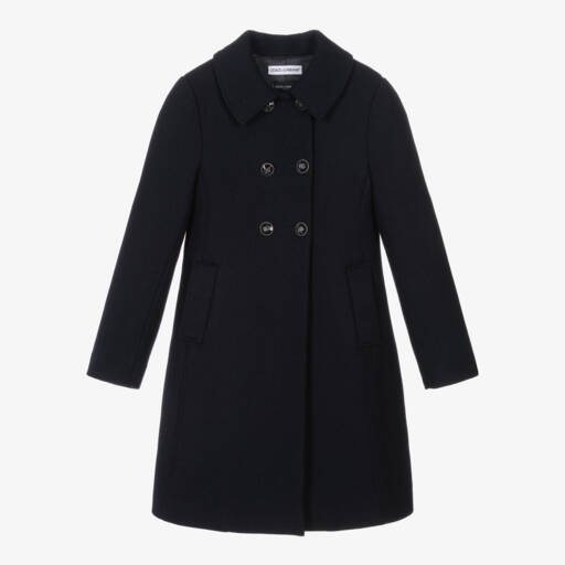 Dolce & Gabbana-Girls Elegant Woollen Navy Coat | Childrensalon Outlet