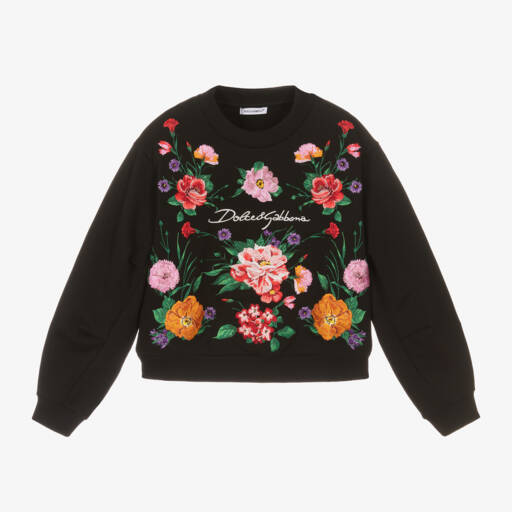 Dolce & Gabbana-سويتشيرت بورود مطرزة قطن لون أسود للبنات | Childrensalon Outlet