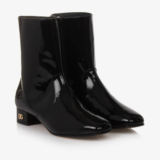 Dolce & Gabbana-Girls Glossy Black Leather Boots | Childrensalon Outlet