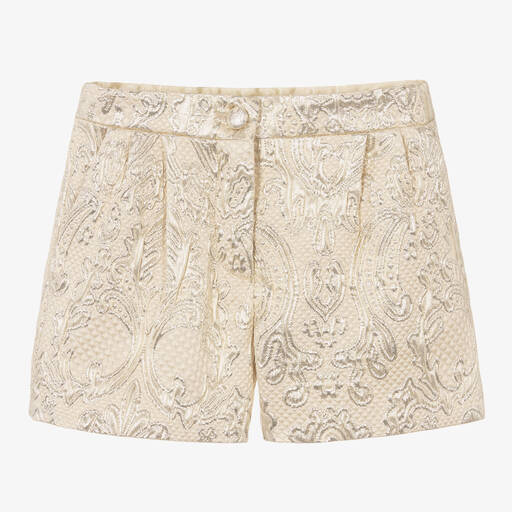 Dolce & Gabbana-Girls Gold Brocade Shorts  | Childrensalon Outlet
