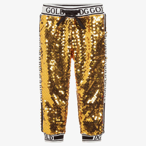 Dolce & Gabbana-Girls Gold Sequin Joggers | Childrensalon Outlet