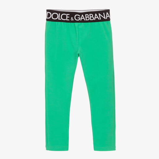 Dolce & Gabbana-Girls Green Cotton Logo Leggings | Childrensalon Outlet