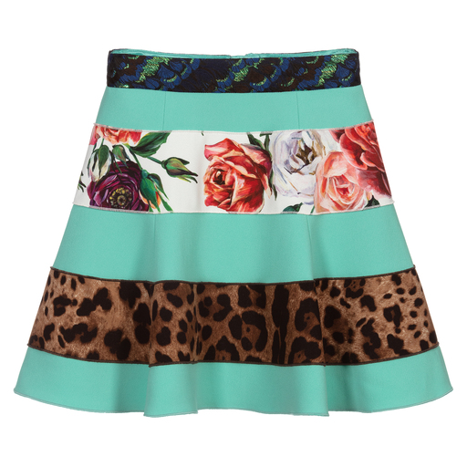 Dolce & Gabbana-تنورة ميني فيسكوز مبطنة لون أخضر للبنات | Childrensalon Outlet