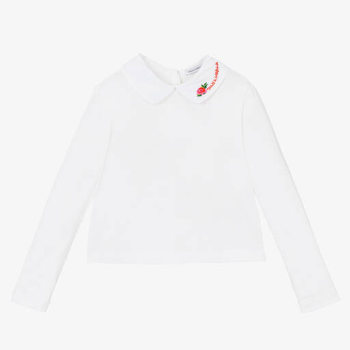 Dolce & Gabbana-Girls Ivory Cotton Collar Top | Childrensalon Outlet