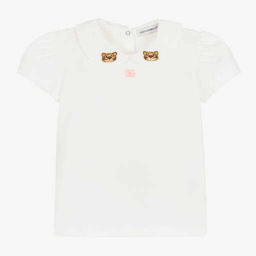 Dolce & Gabbana-Girls Ivory Cotton Leopard T-Shirt | Childrensalon Outlet