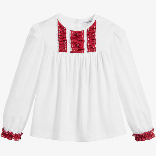 Dolce & Gabbana-بلوز قطن لون أبيض للفتيات | Childrensalon Outlet